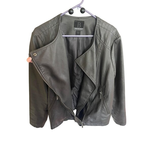 Bernardo Women's Gray Faux Leather Moto Jacket Zipper Pockets Size 1X Fits XL 14 - Picture 2 of 15